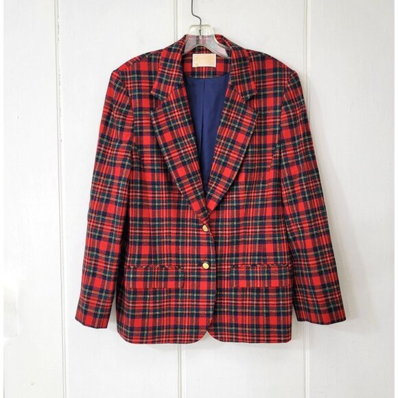 Pendleton Vintage Red Tartan Plaid Wool Blazer - Picture 5 of 5